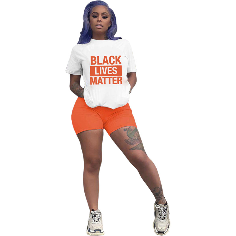 Women Black Lives Matter Tracksuit Letters T-shirt Shorts Sets Two Piece Short Sleeve Outfit Casual Sportwear D6509