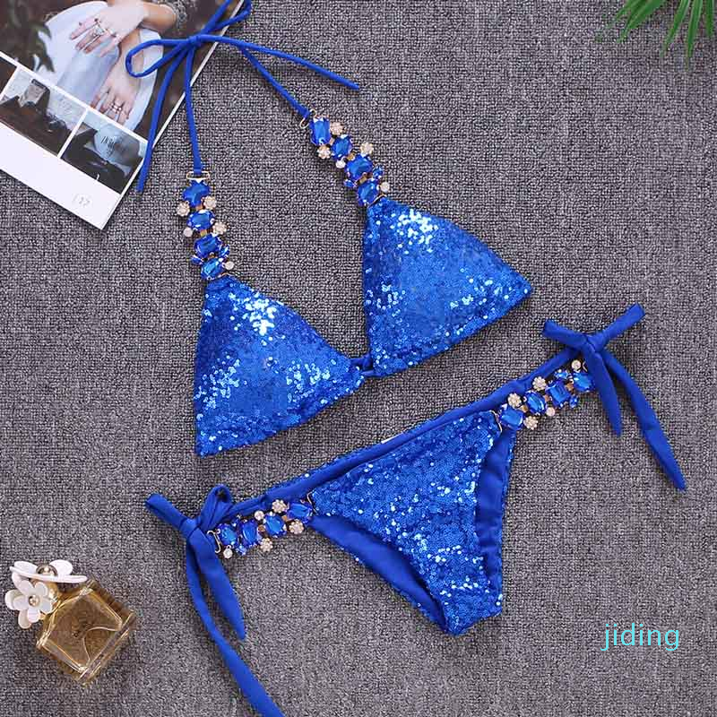 fashion-19 Hot Sale Sexy Bikinis Sequins Golden Women Bandage Bikini Set Push Up Padded Strappy Swimsuit Backless Brazillian Summer Swimwea-image-542832402