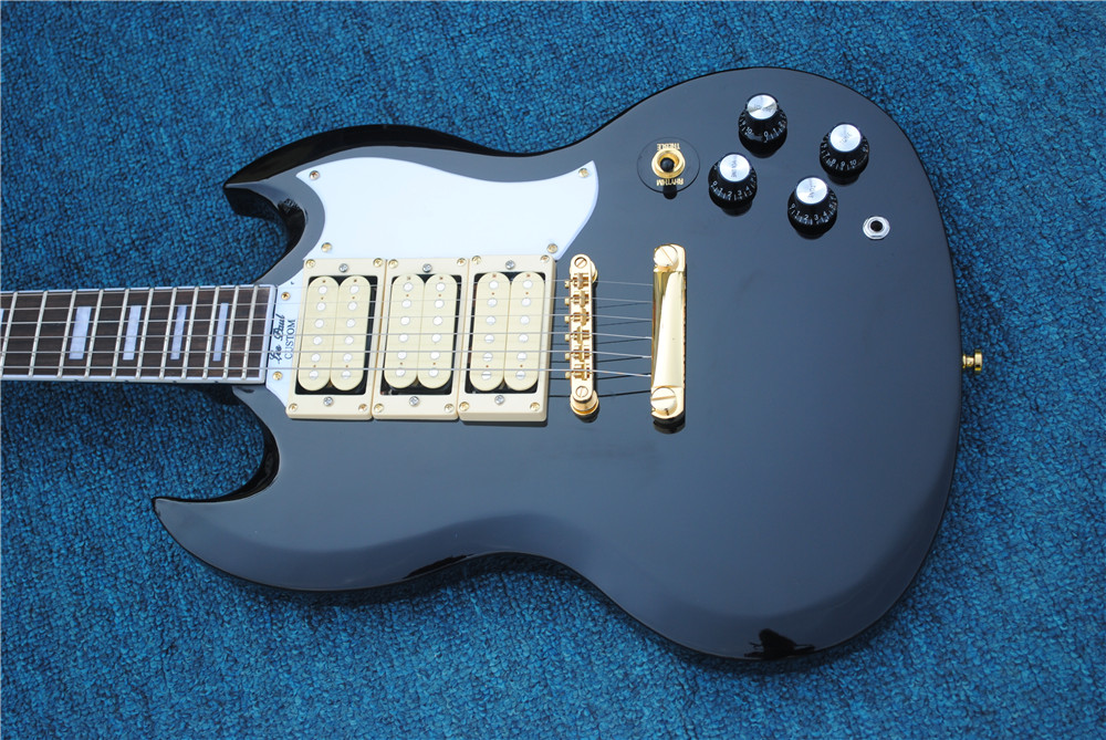 Factory wholesale Top quality SG black color Rosewood fretboard Gold hardware 6 string electric Guitar, Free shipping