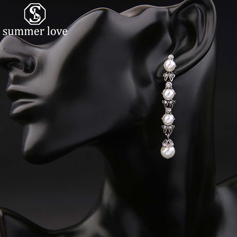

Elegant Vintage Pearl Pendant Dangle Earring for Women High Fashion Silver Plating Wedding Party Drop Earring Jewelry Gift