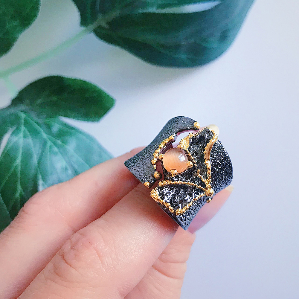 

Brilliant Amazing Big Ring stone Rings Black gold color Luxury Vintage great Cocktail Ring Women Party Jewelry