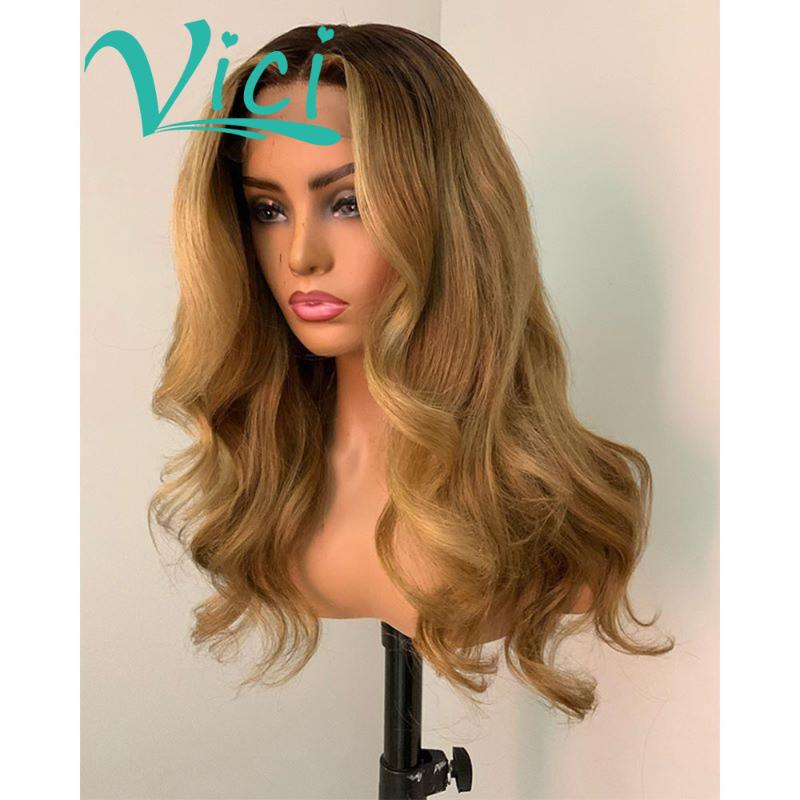 

Ombre Blonde Lace Front Wig Human Hair Honey Brown Color Body Wave 13x6 Lace Front Wig Pre Plucked Glueless Wigs For Black Women, As pic