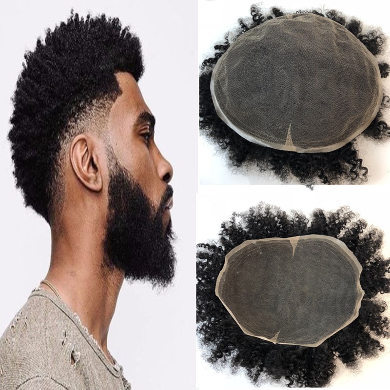 

Afro Curly Toupee For Men Swiss Lace Curly Mens Toupee Full Lace Afro Curly Human Hair Men Wig Replacement System 8x10 Men Hair, As pic