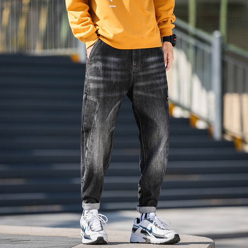 

Streetwear Blue Jeans Pants 2019 Mens Pockets Hip Hop Overalls Cargo Pants Male Loose Fashion Denim Harem Mid Waist, Black