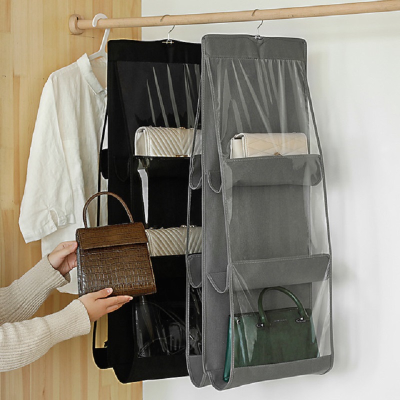 

6 Pocket Foldable Hanging Bag Storage Organizer Transparent Storage Bag for Closet Shoes Door Wall Sundries Pouch