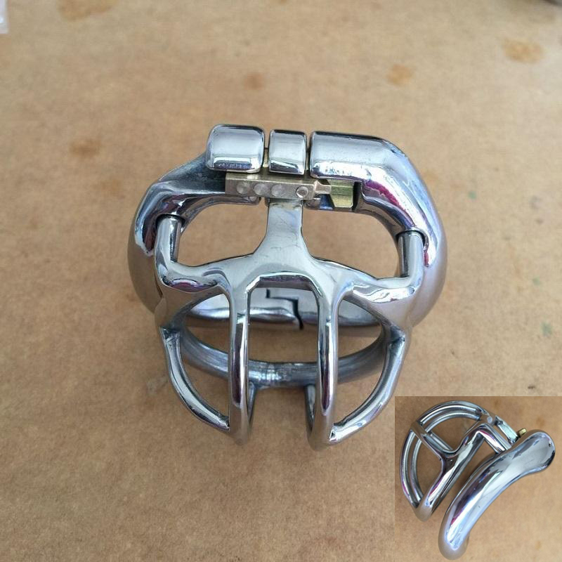 

China Newest Super Small Male Chastity Cock Cage Device Stainless Steel Chastity Belt Penis Lock with 4 size Arc Base Ring Sex Toys