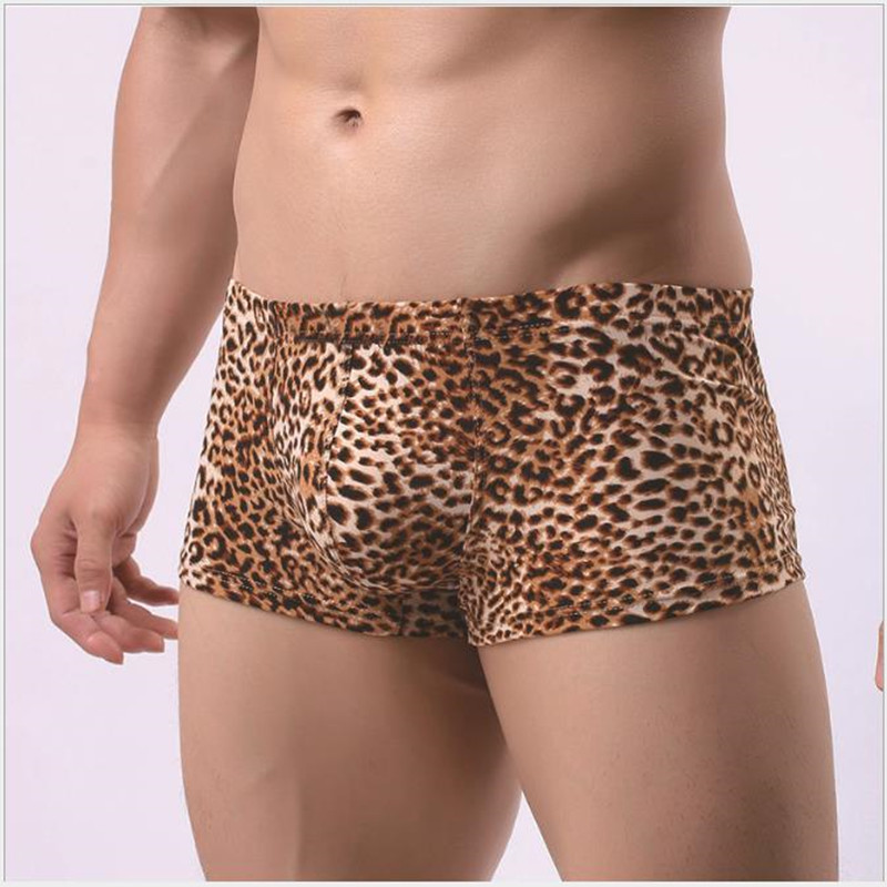 

Men's New Leopard-Print Sexy Low-Waist Flat-Angle Underwear Male's leopard low waist sweat-absorbent boxer majtki meskie, White;black