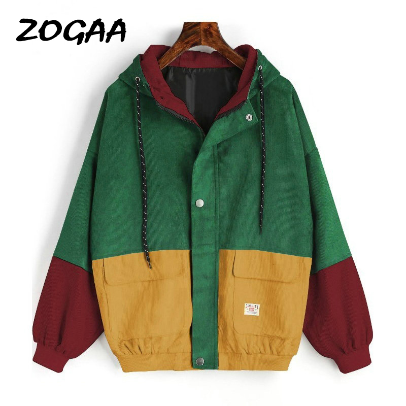 

Women' Jackets Winter Hooded Corduroy Jacket Long Sleeve Harajuku Windbreaker Pocket Color Patchwork Autumn Coats Plus Size Bomber 3XL, Yellow