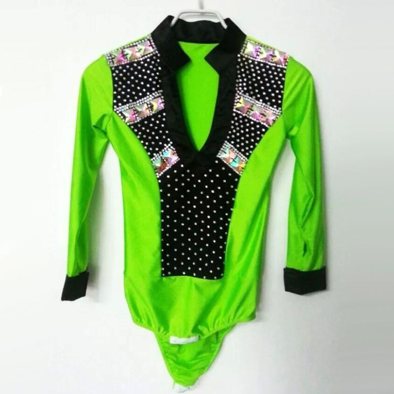 

sexy Tango Men/boy Latin Dance Top Green/white/rose Male Ballroom Shirt Spandex&bright Drill Clothing For Dancing