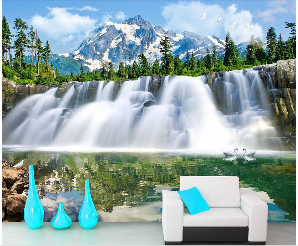 

WDBH 3d wall paper for living room custom photo Modern minimalist Snow peaks of spring waterfalls 3d wall murals wallpaper for walls 3 d, Non-woven wallpaper
