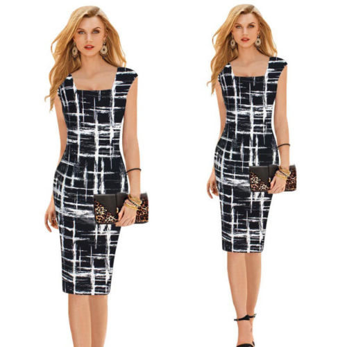 

2020 New Hot Elegant Women Ladies Summer Office Formal Business Work Party Sheath Tunic Pencil Dress Black