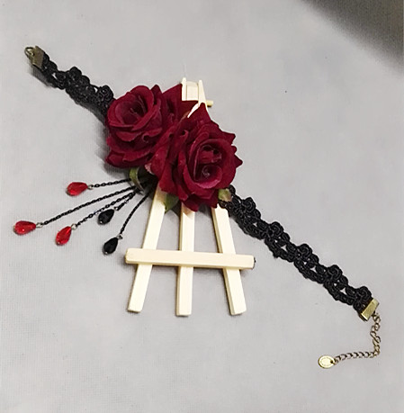 

Black Lace Lolita KILL of Wine RED Vampire rose crystal Liu Su Lian Necklace Choker