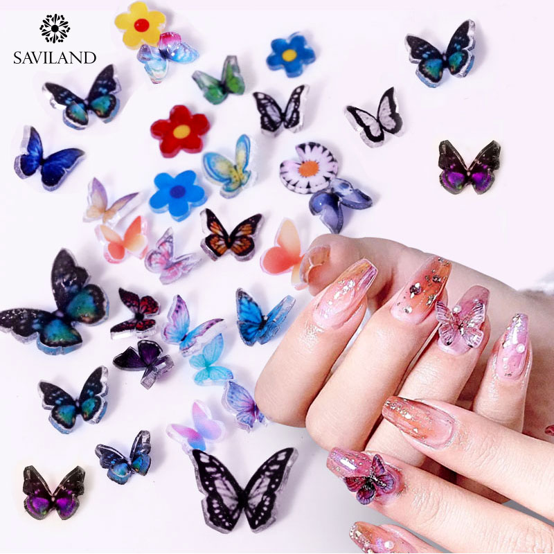 

Saviland 3D Butterfly Shape Glitter Fake Nails Design Nail Art Stickers for Nails Tips Manicure Accessories Tools, S04
