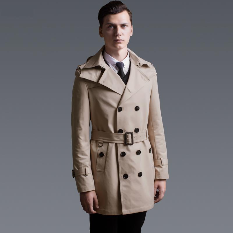 

New Men Coat Luxury Double Breasted Trench Male Plus Size 6XL Spring Autumn Hat Detachable Medium-long Mens Jackets And Coats, Beige