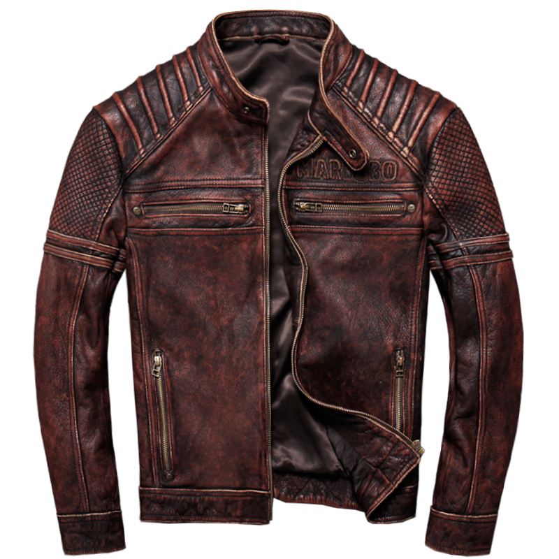 

2020 Vintage Brown Men American Motorcycle Leather Jacket Plus Size XXXXXL Genuine Cowhide Slim Fit Biker's Coat FREE SHIPPING, Vintage black