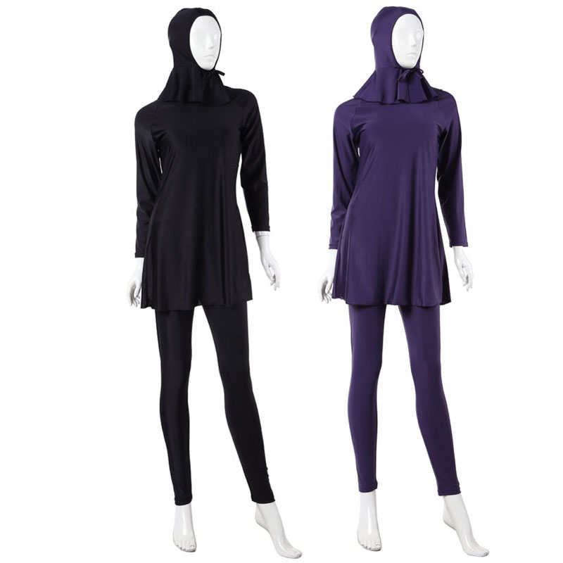 

3pcs Lady Muslim Full Cover Swimsuit Hood+Long Sleeve Top+ Pant Swimwear -XXXL