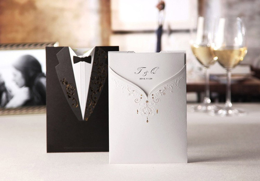 

1pccs Wishmade Laser Cut Wedding Invitations Groom and Bride Wedding Invites Cards For Engagement Party Bridal Shower CW2011