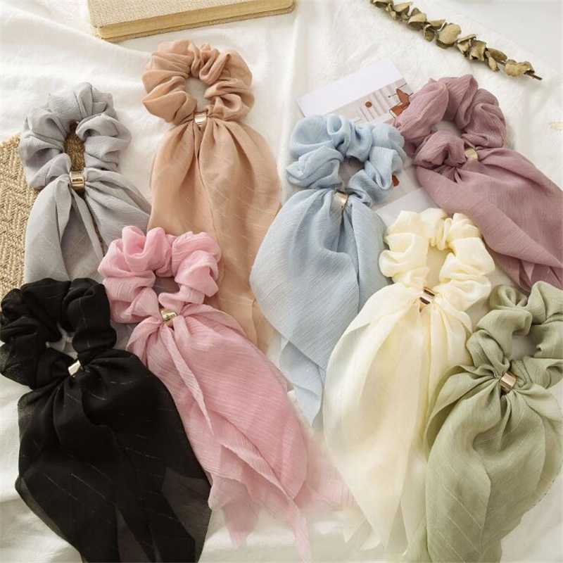 

Spring Summer Vocation Ribbon Women Girls Solid Scrunchies Elastic Hair band Girls Double Layers shiny Design Elastic for Hair