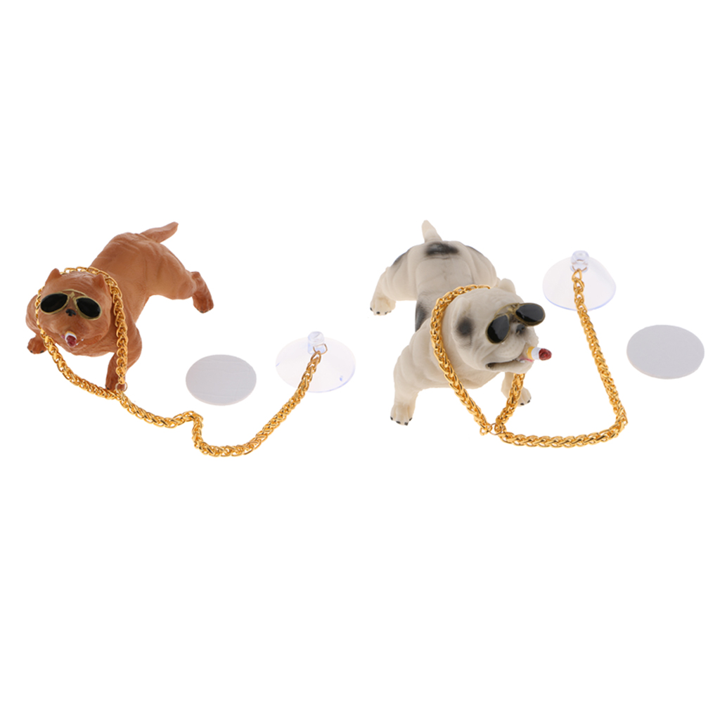 

2pcs bully dog car decoration simulation ornament with gold chain resin figurines, brown&white