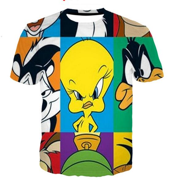 Nouvelle arrivée Hip Hop Style d'été dessin animé Looney Tunes drôle impression 3D hommes femmes mode t-shirt hauts livraison gratuite XS034