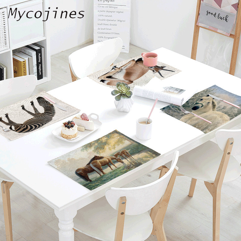 

Wholesale Animal Patterns Napkins Horses Goats Zebra Prints Family Living Room Dining Tables Cafe Decorations Fashion Tablecloth
