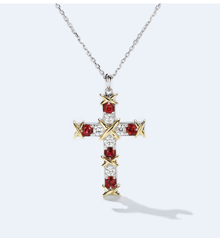 Marque Classique Ins Top Vente De Luxe Bijoux 925 En Argent Sterling Croix Pendentif Rubis Blanc CZ Diamant Partie Femmes Lien Chaîne Collier Cad