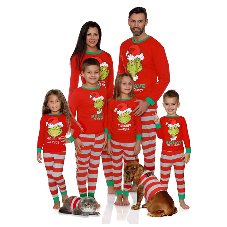 

christmas pajamas Xmas Kids Adult family matching outfits christmas Striped Sleepwear Mother Father Daughter Boys Xmas Homewear Sets FJY843, Red