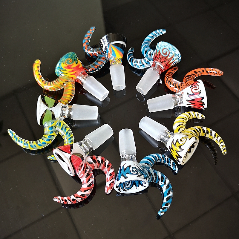 

Newest Heady Glass Bowl 14mm Male Joint Wig Wag Bowls With Handle Colored Smoking Accessories Tobacco Pieces Multi Colors For Sale