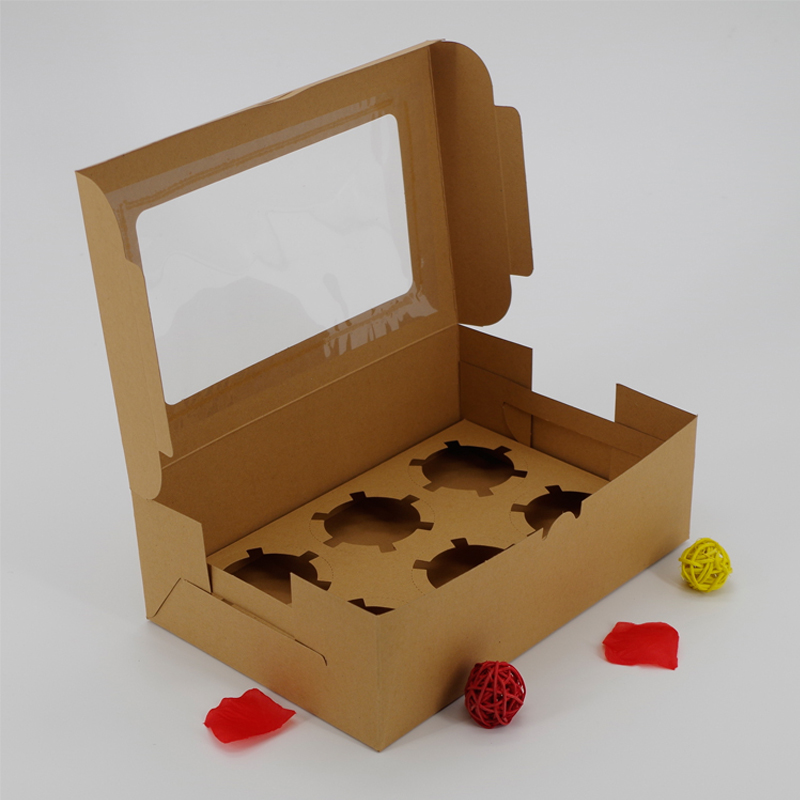 

Ribbon Free 10PCS 6 Holes Kraft Paper Cupcake Packing Box Muffin Holder For Pastry box