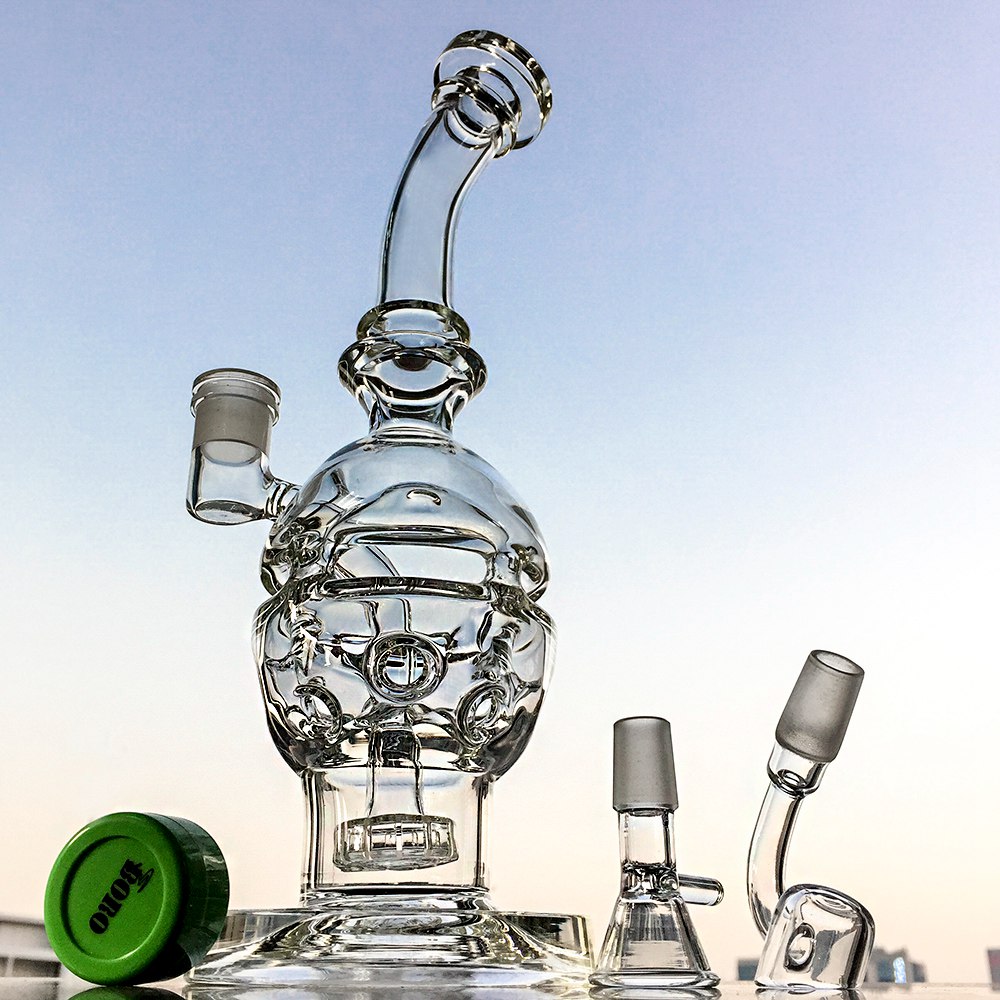 

Fab Egg Glass Bongs Swiss Perc Recycler Bong Water Pipes 14mm Joint Oil Dab Rig Showerhead Perc Hookahs Pipes With Banger Bowl