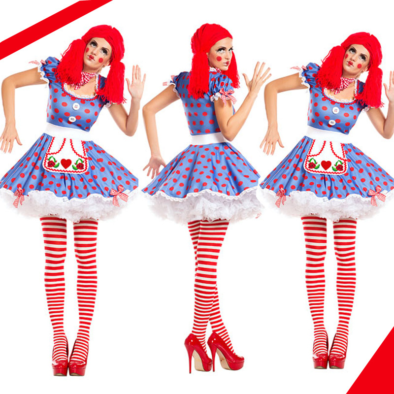 

Costume Accessories Circus Clown Cosplay Women Halloween Christmas Festival Celebration Creative Wave Point Dresses Lovely Role Play, As pic
