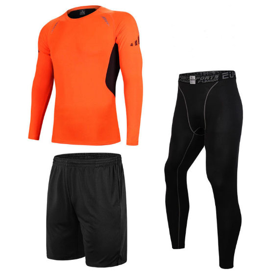 

Autumn Winter Men Tight-fitting Quick-dry Sport Suit Long-sleeved T-shirt+shorts+tights Basketball Running Fitness Trainning set