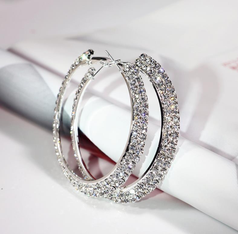 18K Gold/Platinum Plated 6CM/7CM Hoop Earring Elegant Genuine Austrian Crystal Fashion Costume Trendy Big Earring Jewelry