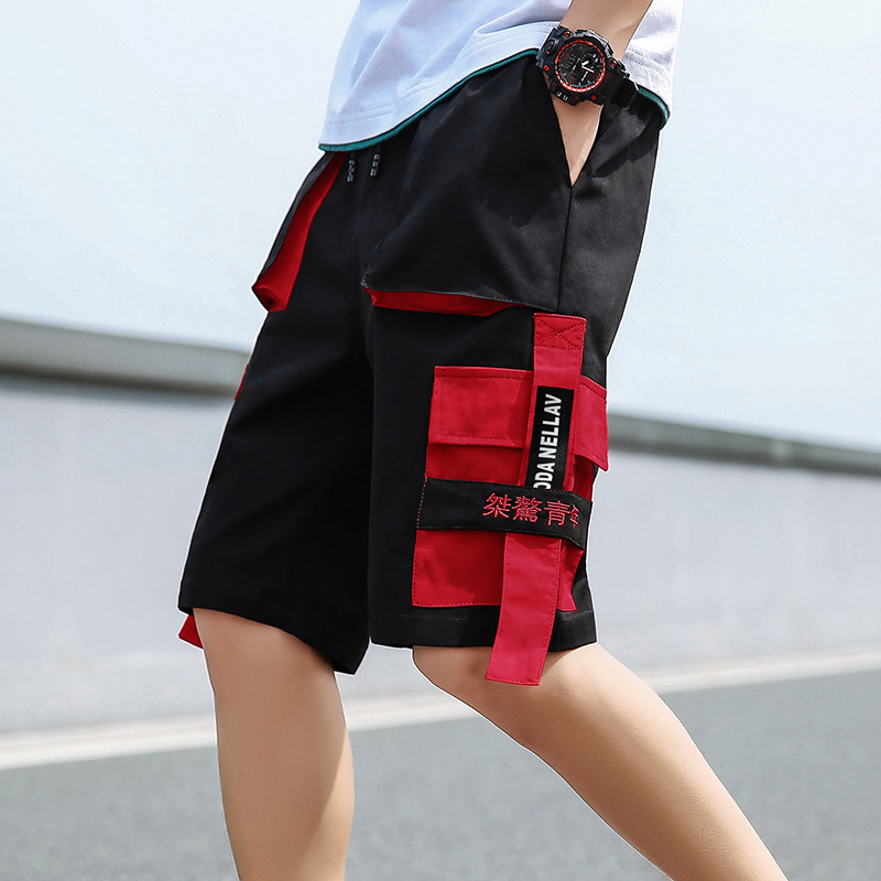 

High Quality New Outdoor Sports Bib Overall Shorts Men Summer All-match Trendy and Casual Beach Shorts 5 Points, Red