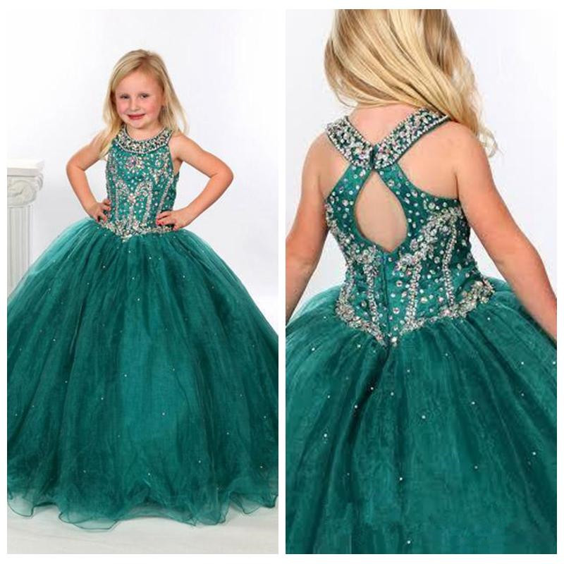 

Sparkly Beaded Sequins Flower Girl Dresses for Weddings O-Neck Zipper Back vestidos de niña Long Tulle Pageant Party Gowns, Same as picture