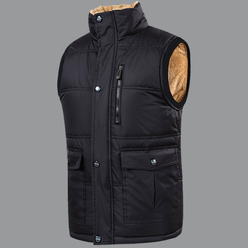 

Men's Vests Men Cotton Down Vest Winter Thermal Mens Sleeveless Jacket Outerwear Father Waistcoat With Velvet, Black