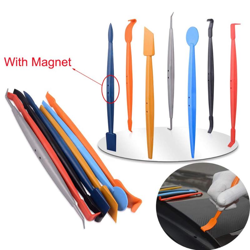 

7Pcs Carbon Fiber Car Stickers Film Install Stick Magnetic Squeegee Scraper Set Car Vinyl Film Stickers Covers Tools Universal