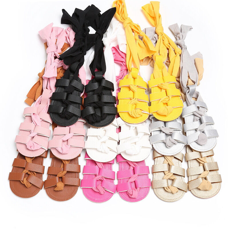 

Newborn Infant Toddler Baby Girl Leather High Bandage Sandals Summer Pram Shoes, Black