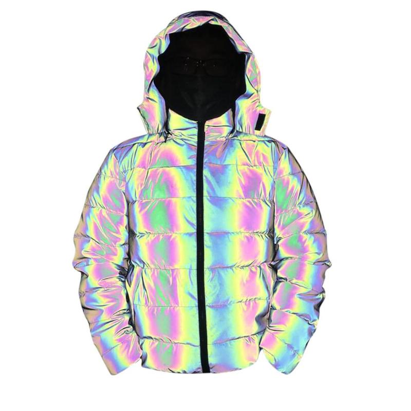 

Mens Parka Reflective Winter Thick Cotton Coat Men Reflective Colorful Light Waterproof Windproof Thicken Keep Warm Overcoat Hooded Jacket, Black
