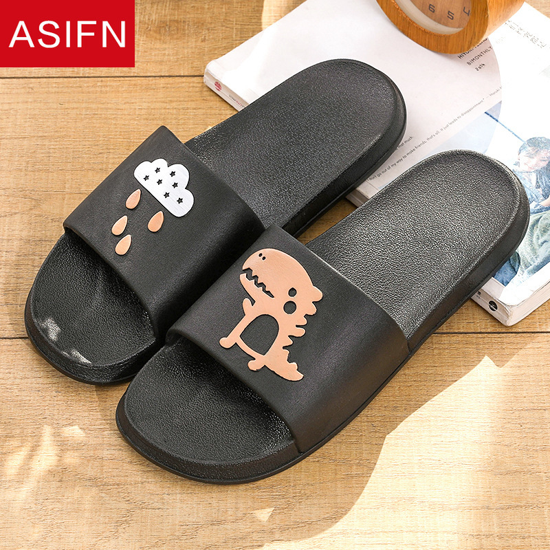

ASIFN Men Women Slides Summer Bathroom Slippers Cute Dinosaur House Indoor Non-slip Zapatos De Hombre Male Flip Flops Shoes, Pink