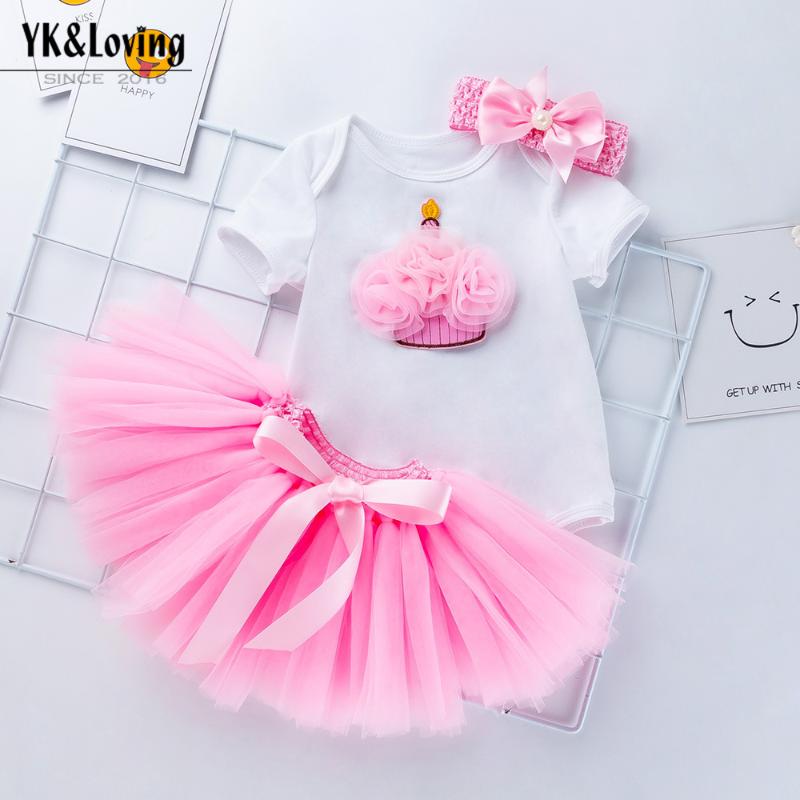 

3pcs/set Baby Girl Clothing Sets 1 Year Toddler Tutu First Birthday Cake Smash Outfits Infant Christening Suits For 12 Months, Qh201-72