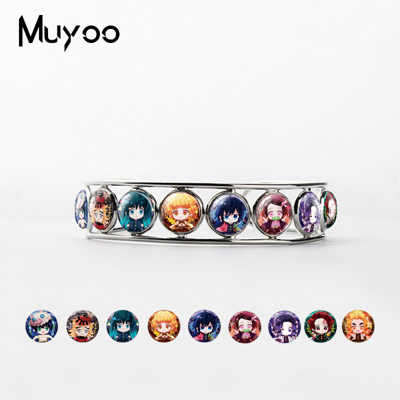 

2020 New Fashion Demon Slayer Kimetsu no Yaiba Anime Glass Dome Bangles Cartoon Style Jewelry Adjustable Bangle Cuff