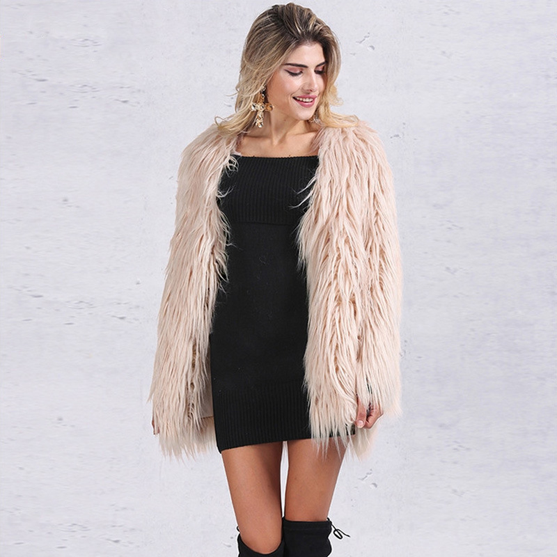 

6XL Womens Imitation Fake Fur Jackets Long Sleeves Large Size Casual Man-Made Fur Tops Multi-Color Faux Tops 6 Colors D414, Beige
