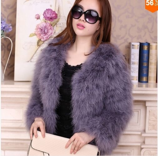 

Women Fashion Fur Coats Winter Real Ostrich Fur Jackets Natural Turkey Feather Fluffy Outerwear Lady V191209, Light grey