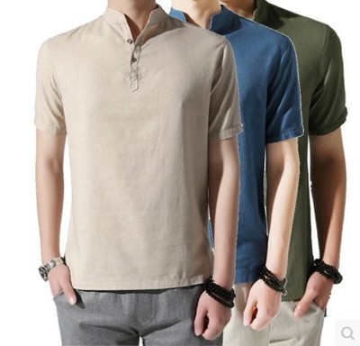 

Dioufond 2019 Summer Men Short Sleeves Slim Fit Shirt Causal Style Male Mandarin Collar Tops Button Solid Men Fashion Shirt 5XL, Green