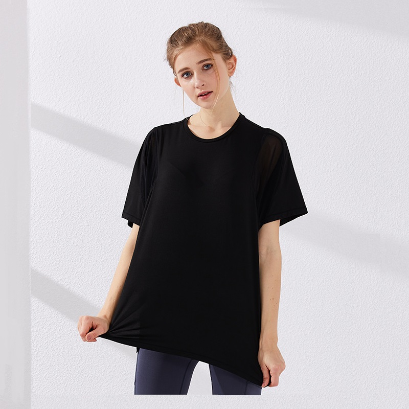 

Women Summer T Shirts Mesh Loose Fitness Shirts Short Sleeve Yoga Top Running Quick-drying Breathable Exercises Tops, White