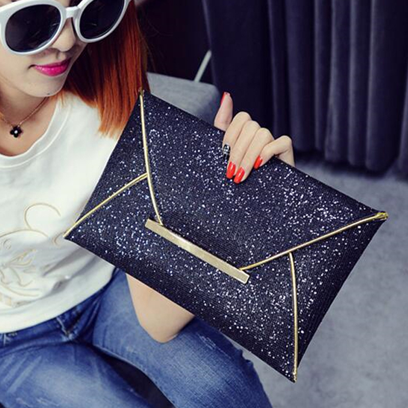 

Envelope Clutch Ladies Sparkling Dazzling Bag Purse Women Evening Party Handbag Day Clutches Shining Tote Large Capacity Wallet, Black