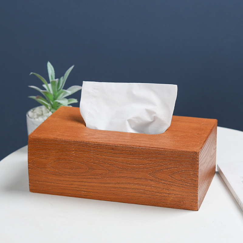 Wooden Tissue Box Rectangular Paper Cover Case Napkin Vintage Holder L Size