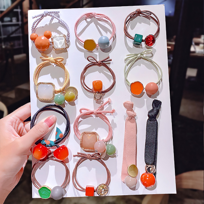 

1Set New Women Girls Cute Colorful Geometric Elastic Hair Bands Sweet Scrunchie Ponytail Holder Fashion Hair Accessories