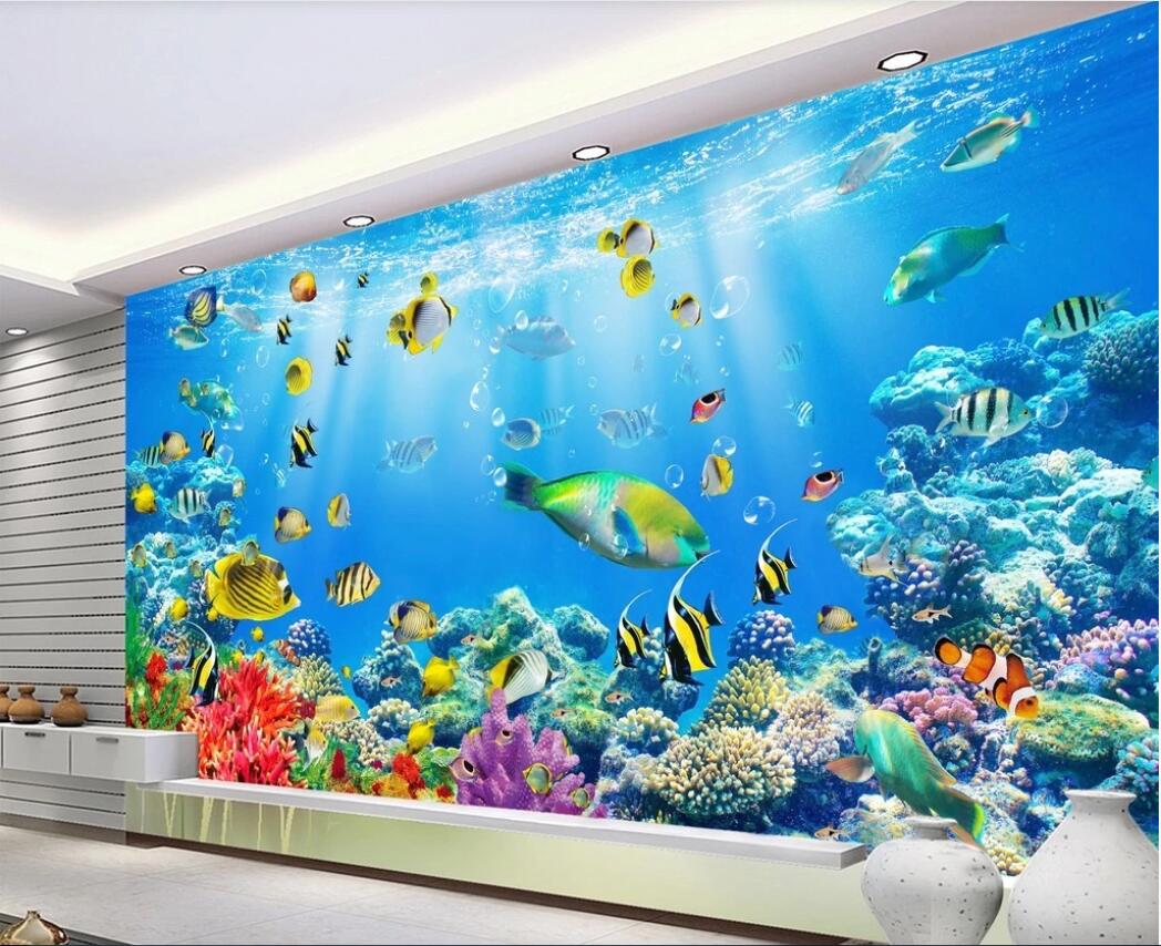 

3d room wallpaer custom photo murals Giant 3D background wall of the underwater world of 100 fish wallpaper for walls 3d, Non-woven